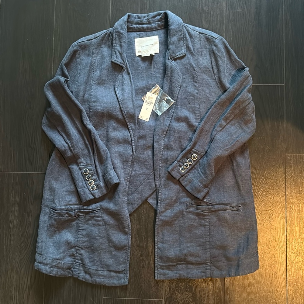 NWT Anthro Blue Linen Blazer Size 4